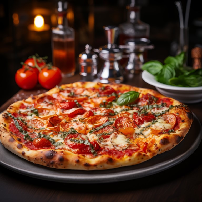 Pepperoni pizza in a restaurant, cooked pizza, food photography